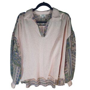 UMGEE Mix Media Balloon Sleeve Floral Lightweight Blouse